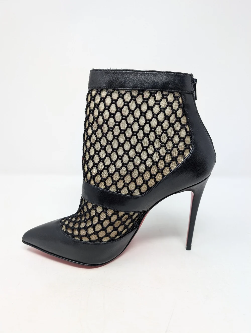 Louboutin Boteboot 100 Black Mesh Ankle Boots Booties Size 36.5